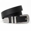 Rivet Rhinestone European American Pin Buckle Womens Leather Belt Dark Trendy Versatile For Jeans