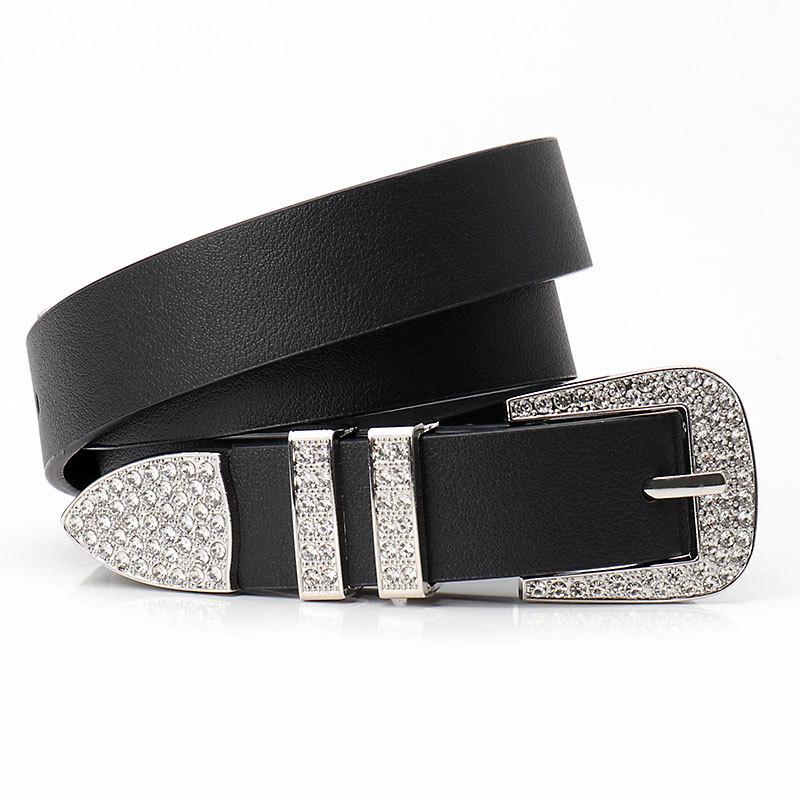 Rivet Rhinestone European American Pin Buckle Womens Leather Belt Dark Trendy Versatile For Jeans