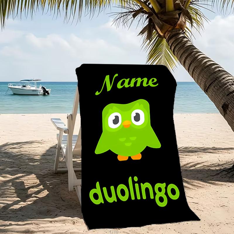 Customizable personalized beach towels Duolingo themed designs.Suitable for the beach, yoga, sports;ideal as beach accessories