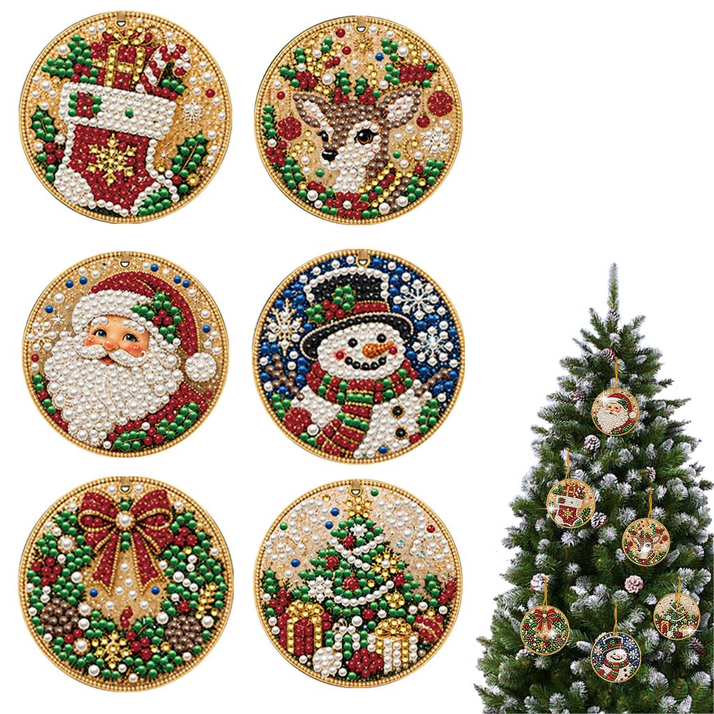 6PCS Christmas Ornaments DIY Pearl Diamond Art Kits for Adults Xmas Tree Hanging Craft Pendents Holiday Christmas Decorations