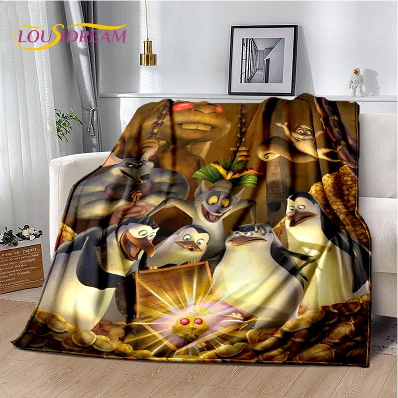 Urocze Pingwiny z Madagaskaru Kreskówkowy Koc, Miękki Koc Rzutowy do Domu Sypialni Łóżka Sofy Pikniku Podróży Biura Pokrowiec Prezent dla Dziecka