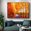 Nordic Watercolor Art Landscape Oil Painting Golden Autumn Canvas Painting for Living Room Corridor Office Home Decoration Mural No Frame