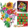 Flower Bouquet Advent Calendar  for Adults Teens Kids 24 Days Christmas Countdown Sunflower Building Blocks Kit Home Decor