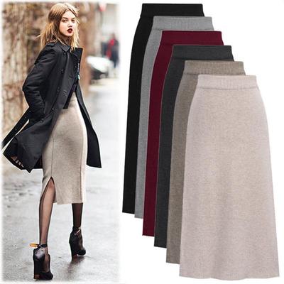 Fashion Women Female Elegent Clothing New Woolen Skirt Split Bag Hip Skirt Step Long Skirt Wool
