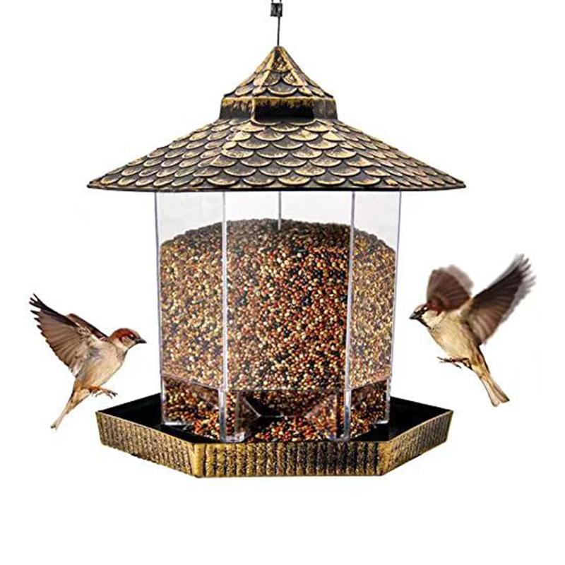 Waterproof Garden Gazebo Hanging Wild Bird Feeder Outdoor Container With Hang Rope Pet Birds Feeding House Type Bird Feeder