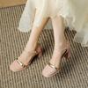 Vintage Crack Thick Heel Mary Jane Shoes Bag Head Sandals Women's Word with Light Mouth Single Shoes Summer