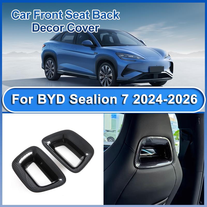 For BYD Sealion 7 2024 2025 2026 Car Cover Trim Front Seat Back Decor Cover ABS Carbon Material Auto Interior Auto Accessories