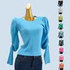 High Quality Candy Color Loose Ruched Puff Sleeves Long Sleeves O-neck Short Knitting Sweater Stylish Bottoming Shirt Women's Clothing