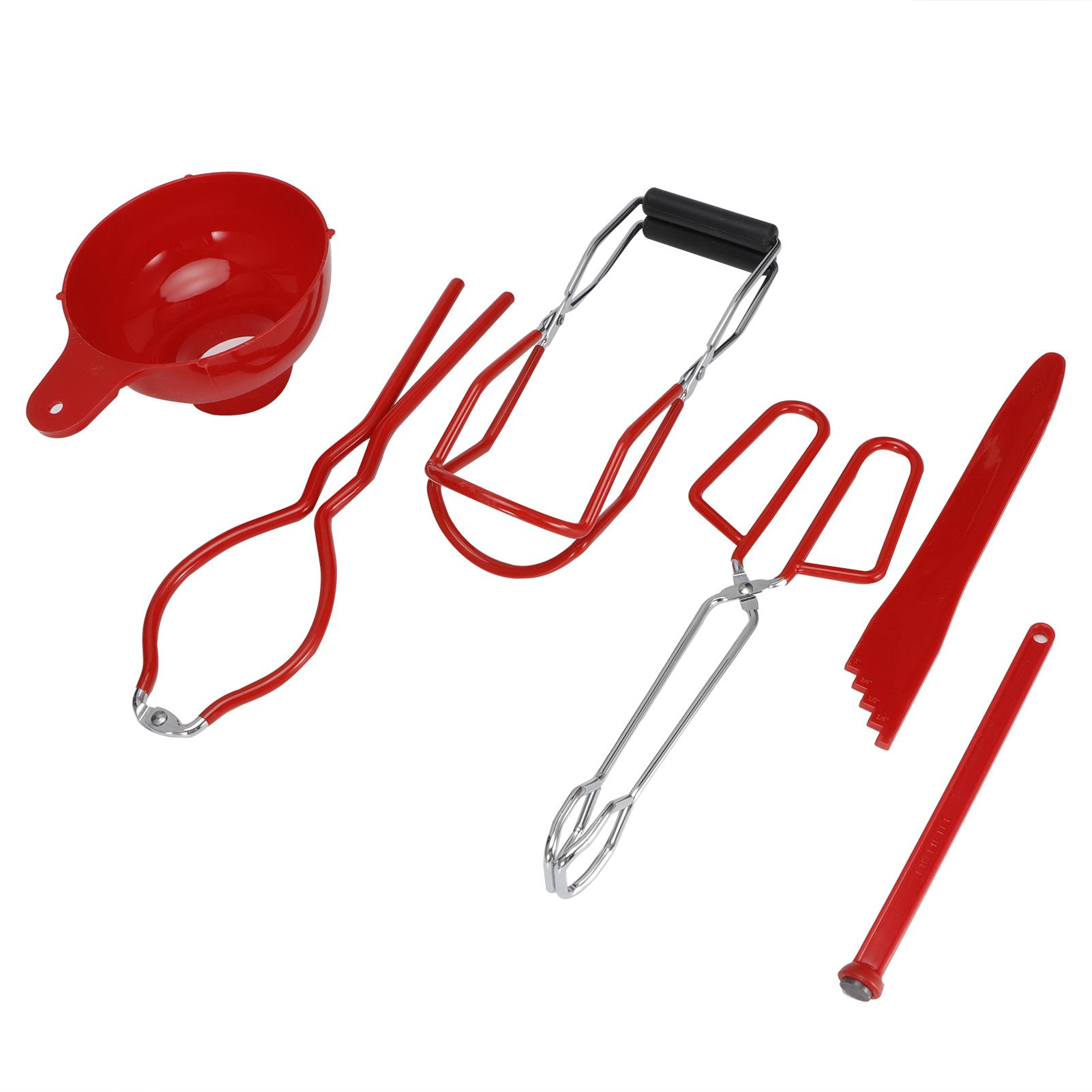 

6PCS Set Canning Kit Non Slip Food Tongs Jar Lifter Jar Wrench Lid Lifter Funnel Measurer SetRed червоний