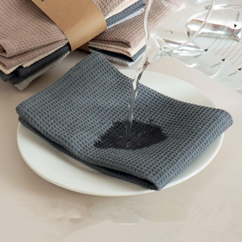35x35cm Square Waffle Dish Towel Household Kitchen Plain Cotton Thickened Cleaning Cloth Absorbent Dishcloth