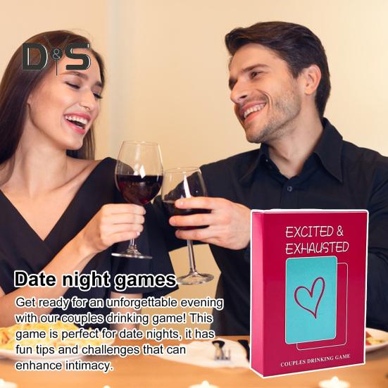 Excited Exhausted Game of Poker Romantic Date Night Ideas Couples Drinking Game 2 Players Adult Party Card Game for Couples