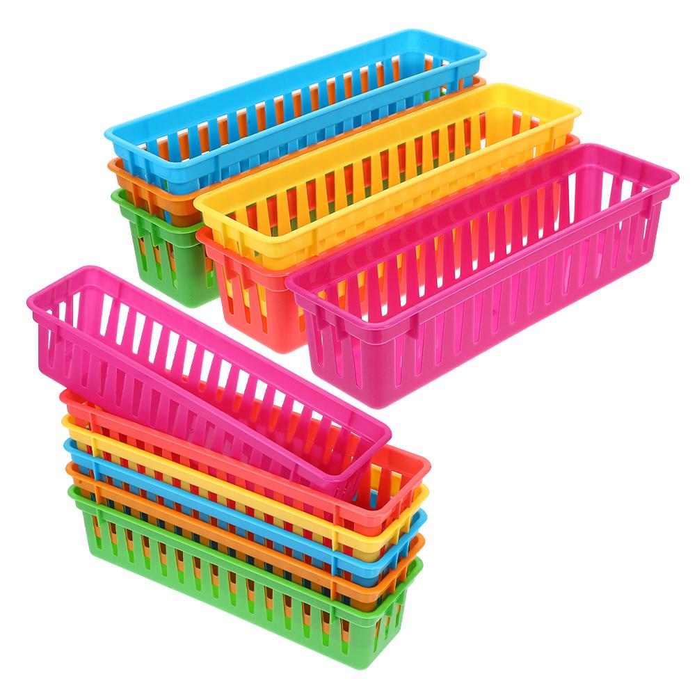 12 Pcs Basket Pencil Holder Stationery Plastic Baskets for Classroom Crayon Table Bins Supplies Small Tray Storage Student