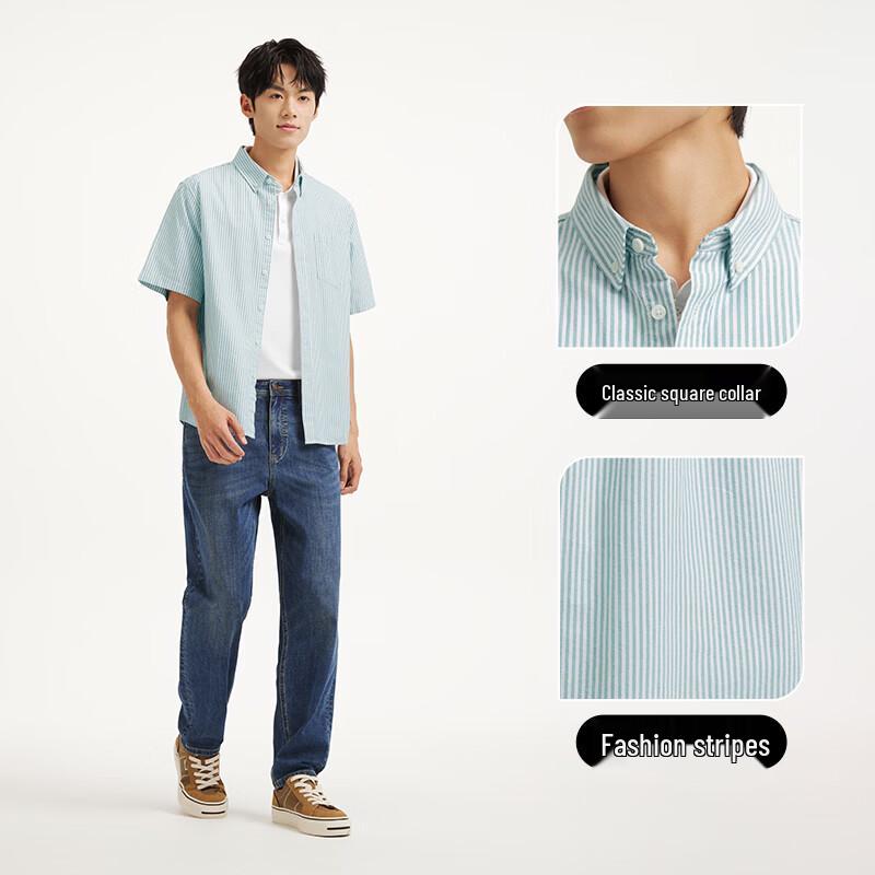 Hotwind Men's Short-Sleeve Striped Oxford Shirt