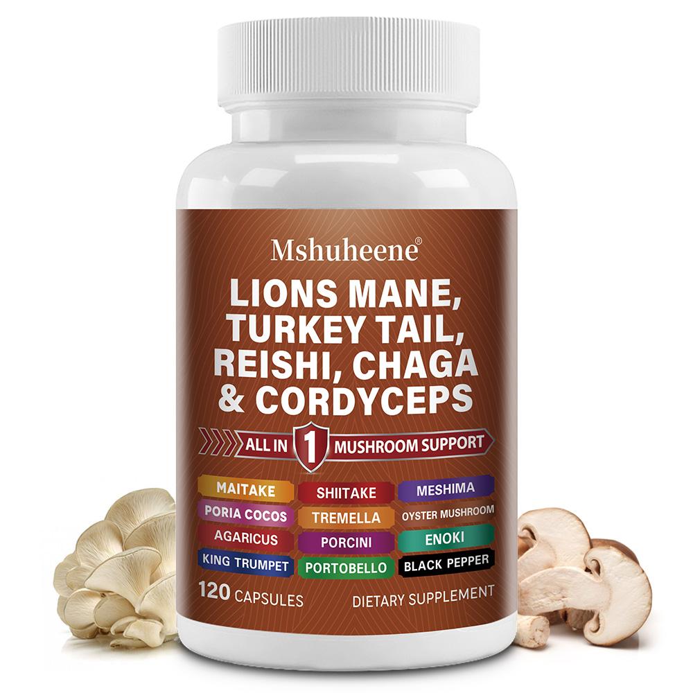 Herbal Extracts Supplement, With Lions Mane, Chaga, 120 Capsules Per Bottle