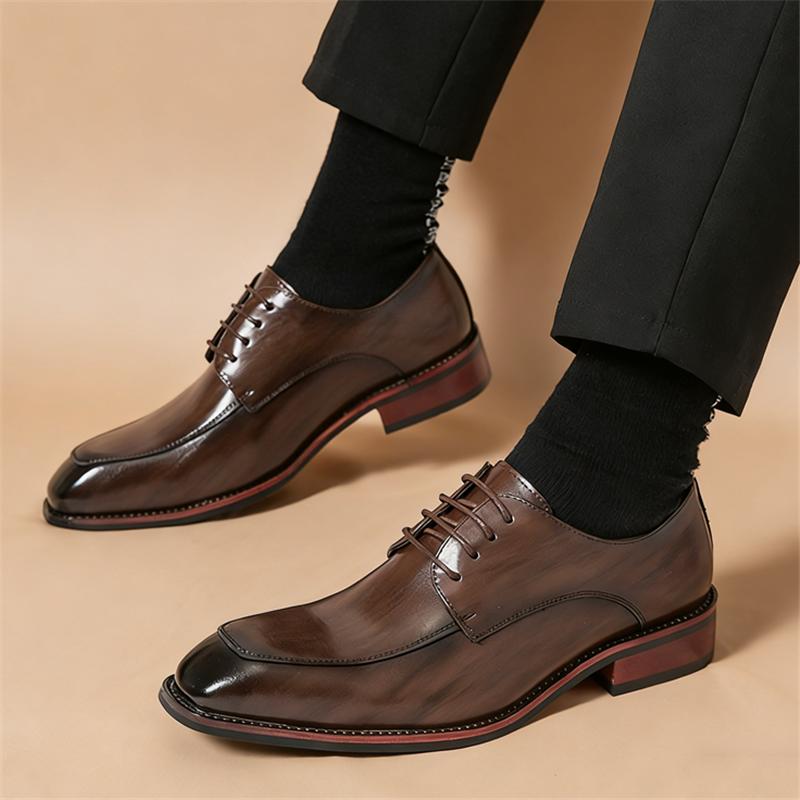 Luxury New Designer Men Pointed Brown Black Derby Shoes BrandTrend Wedding Homecoming Business Office Dress Flats Footwear