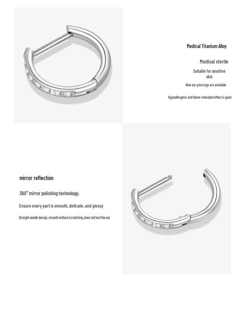 F6 Titanium Alloy Women's Earrings - Medical Implant Grade D-Shaped Hoops & Studs for Earlobe Training & Cartilage.