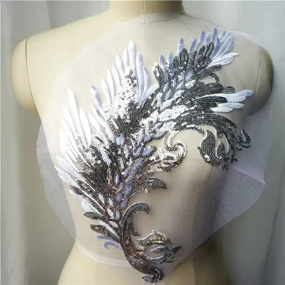 Patch Sequin Embroidery Sequin Appliques Phoenix Tail DIY Sew On Patch Embroidery Patch Wedding Gown DIY Decoration