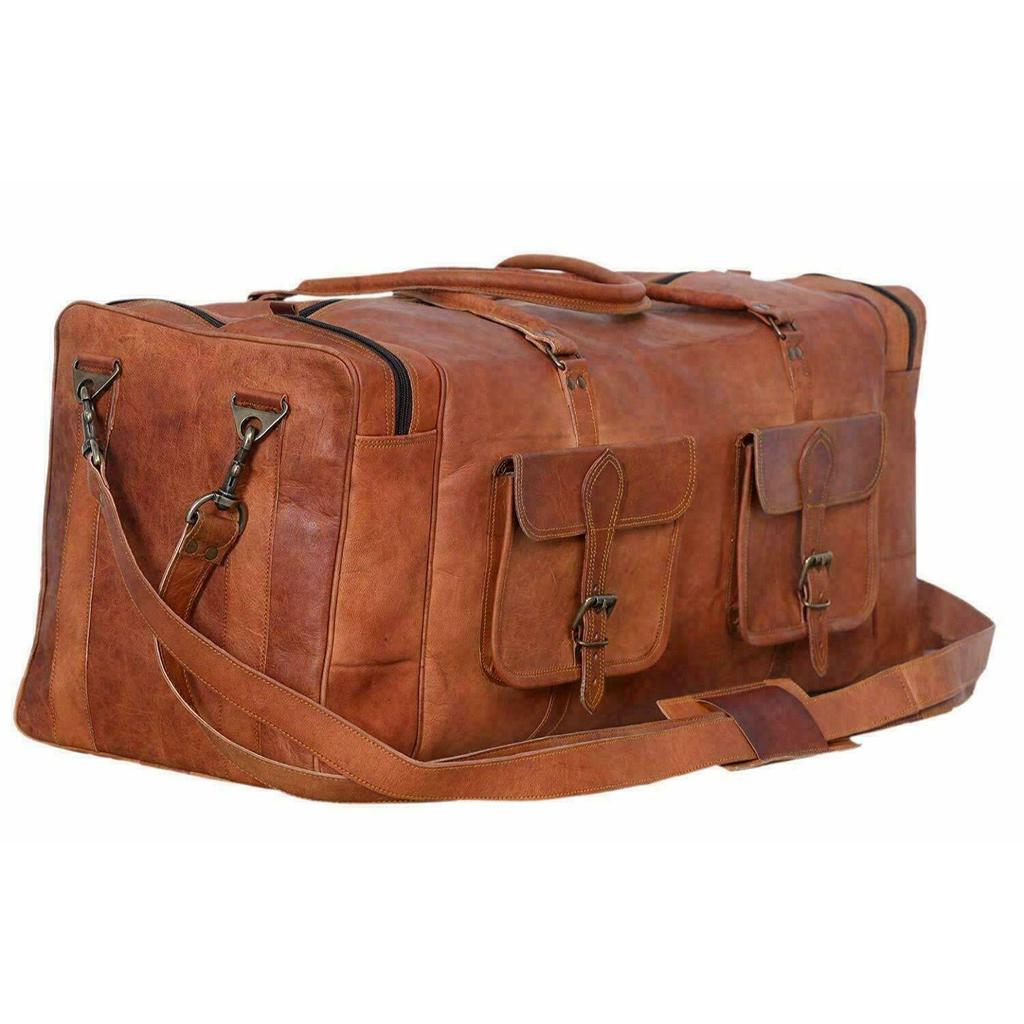 Men Goat Leather Travel Gym Bag Luggage Genuine Vintage Duffel New Brown