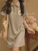 Women's Summer 2023 Slim A-Line Polo Collar Purple Dress with Short Sleeves
