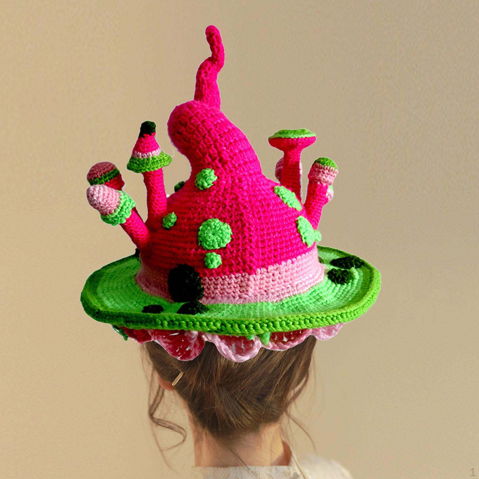 

2 Pieces Mushroom Crochet Knit Bucket Hats,Cute,Wide Brim,Caps,for Roleplay,Kids Child червоний