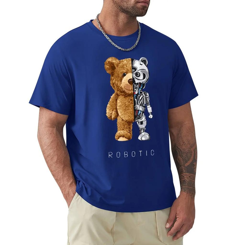 2024 New Funny Teddy Bear, Robot Bear T Shirt Robotic Bear Tshirts Casual Clothes Men Fashion Clothing Cotton T-Shirt Tee Top