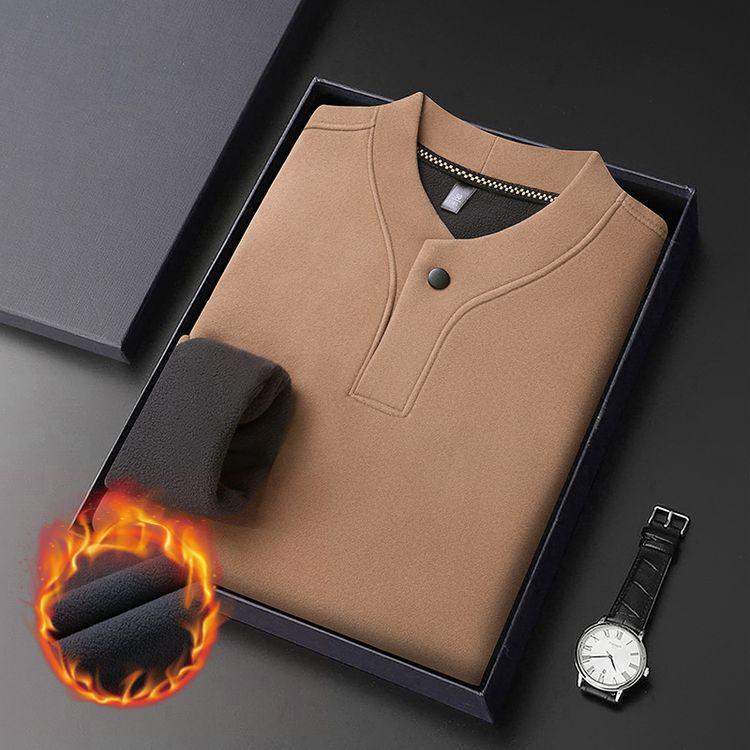 Men's Solid Color Fleece-Lined Sweatshirt, Winter Stand-Up Collar, Long-Sleeve Casual Base Layer.