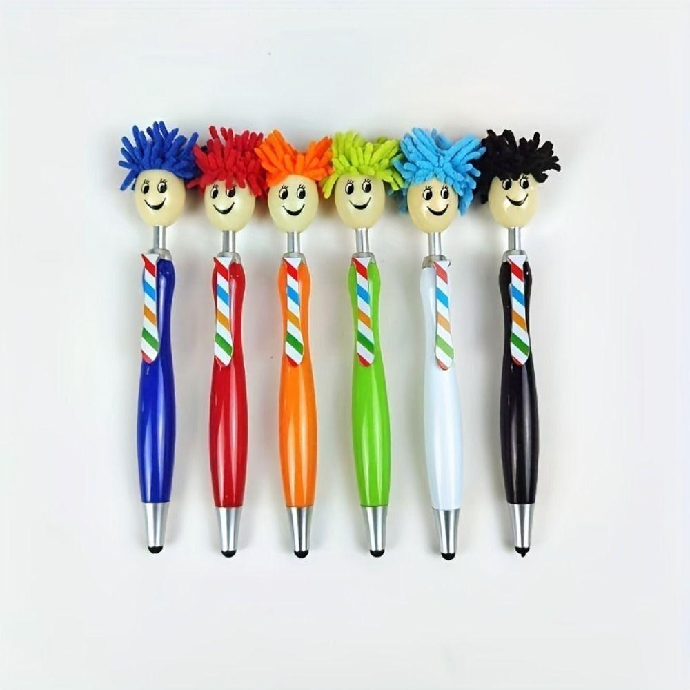 Facial Expression Painting Ballpoint Pens Plush Hair Mop Head Pen Student Stationery