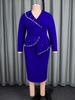 Beaded V-neck Waist-Cinched Long-Sleeve Banquet Midi Dress