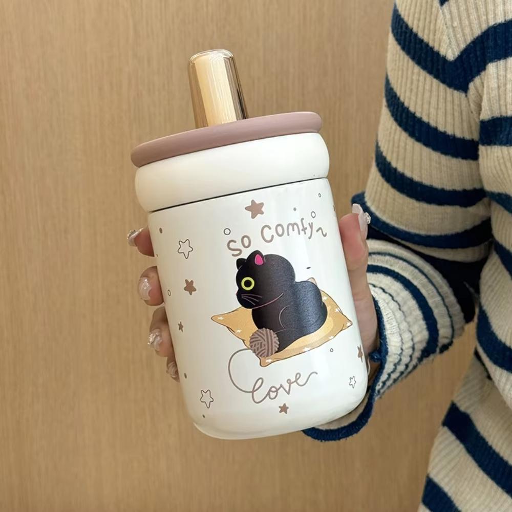 Stainless Steel Insulated Water Bottle for Women, High Aesthetic Straw Cup, Portable Student Drinking Mug, Casual Style