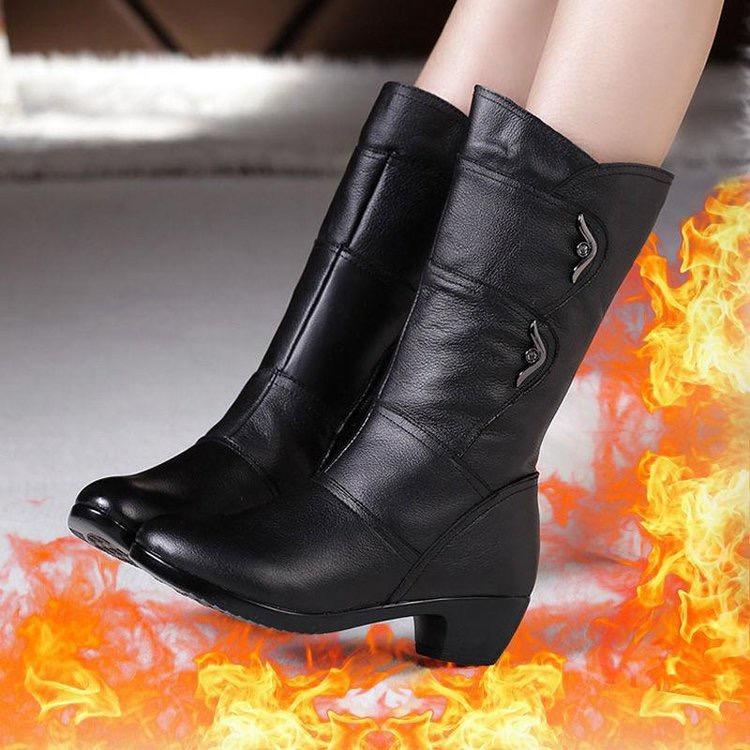 2024 Winter Damenstiefel Plüsch Warm Schneestiefel Mode Mid-calf High Heel Stiefel für Damen Hochwertige Lederstiefel Botas Mujer