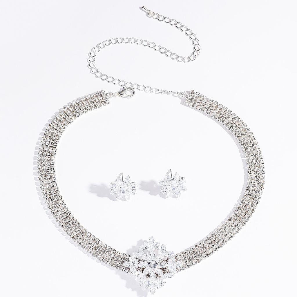 3PC Women's Fashion Copper Inlaid Zircon Claw Chain Flower Necklace Earring Set Suitable for Wedding, Party, Festival Gifts