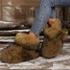 Modische Winterstiefel mit Kunstfuchs-Fell, für Damen, flauschiges Fell, Schneestiefel mit Plüschfutter, Slip-on, flache Gummistiefel für den Außenbereich, warme Damenschuhe