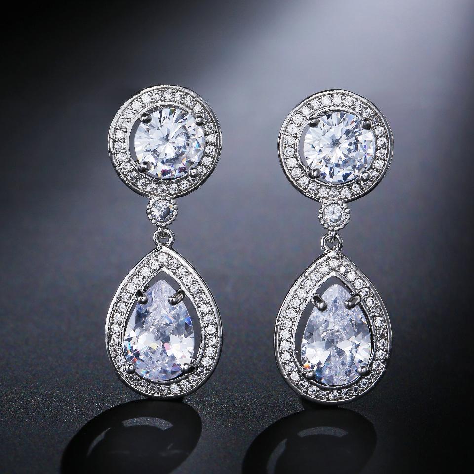 ZAKOL Water Droplet Leaves Copper Micro-set Zircon Women's Dangle Earrings Exquisite Fashion Bridal Wedding Charm Jewelry