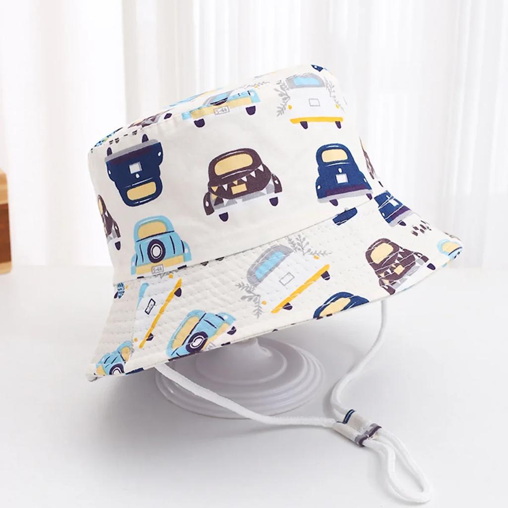 Baby Sun Hat Summer Kids Cartoon Dinosaur Print Soft Cotton Bucket Hat For Girls Boys Panama Beach UV Protection Cap Children