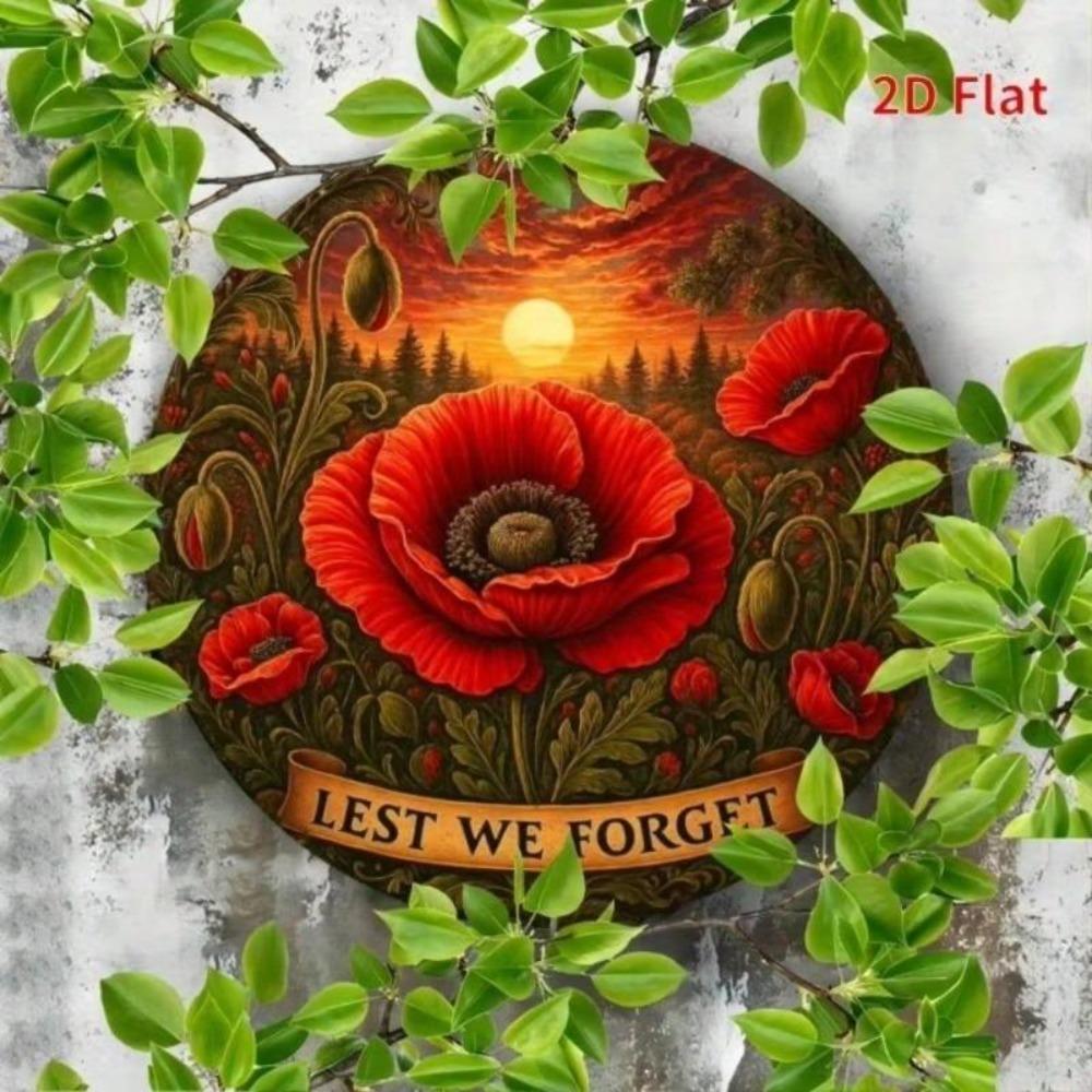 ANZAC Day Red Poppy Metal Wall Art 8x8 Inch Commemorative Aluminum Plaque