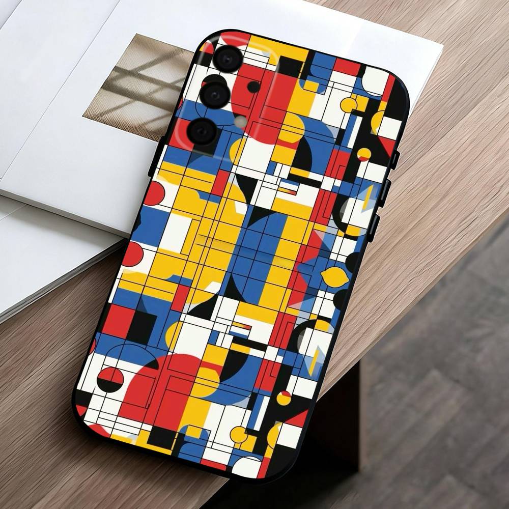 Grid T-TOPLBPCS M-Mondrian Phone Case For Samsung Galaxy A73,A72,A71,A70,A53,A52,A51,Soft Silicone Black Cover
