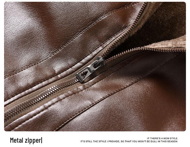 2025 Men's Windproof Leather Jacket - Solid Color, Stand Collar for Middle-aged & Elderly, Business Casual