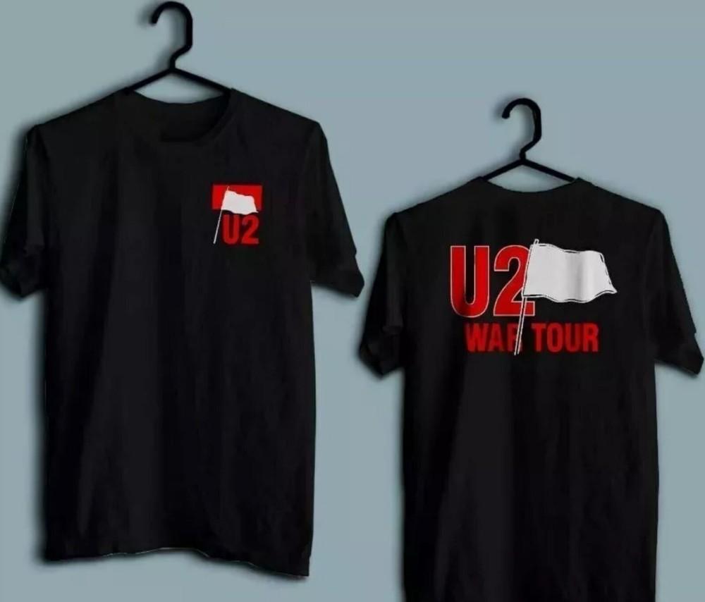 Унисекс Черная Футболка Музыкальной Группы U2 War Tour Унисекс Футболка L