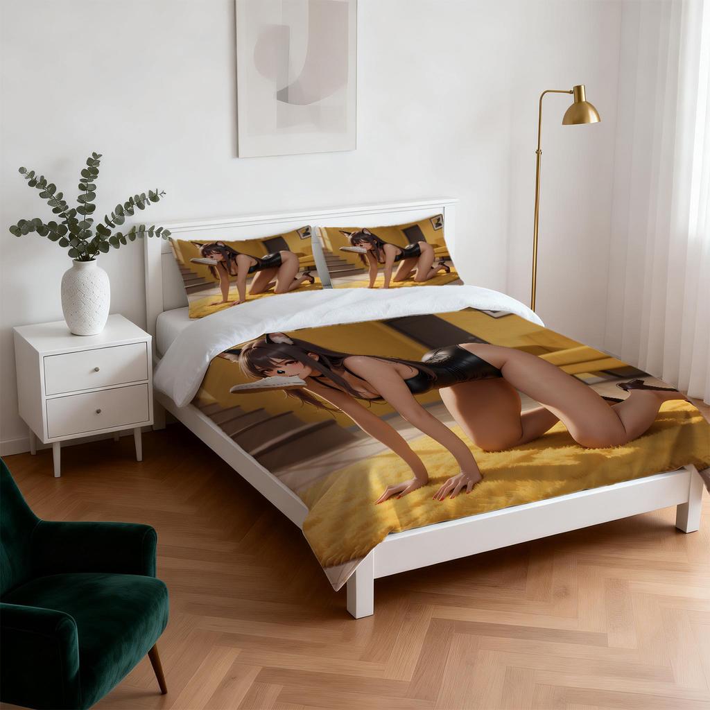 Euphoria Season 3Woof Woof Cat Girl Printed Duvet Cover Set Soft Bedding Set For Adults Bedroom Decor