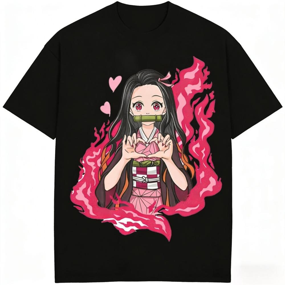 

Demon Slayer Nezuko Kamado pure cotton Tshirt Summer Short Sleeve Casual Hip Hop Streetwear Fashion S