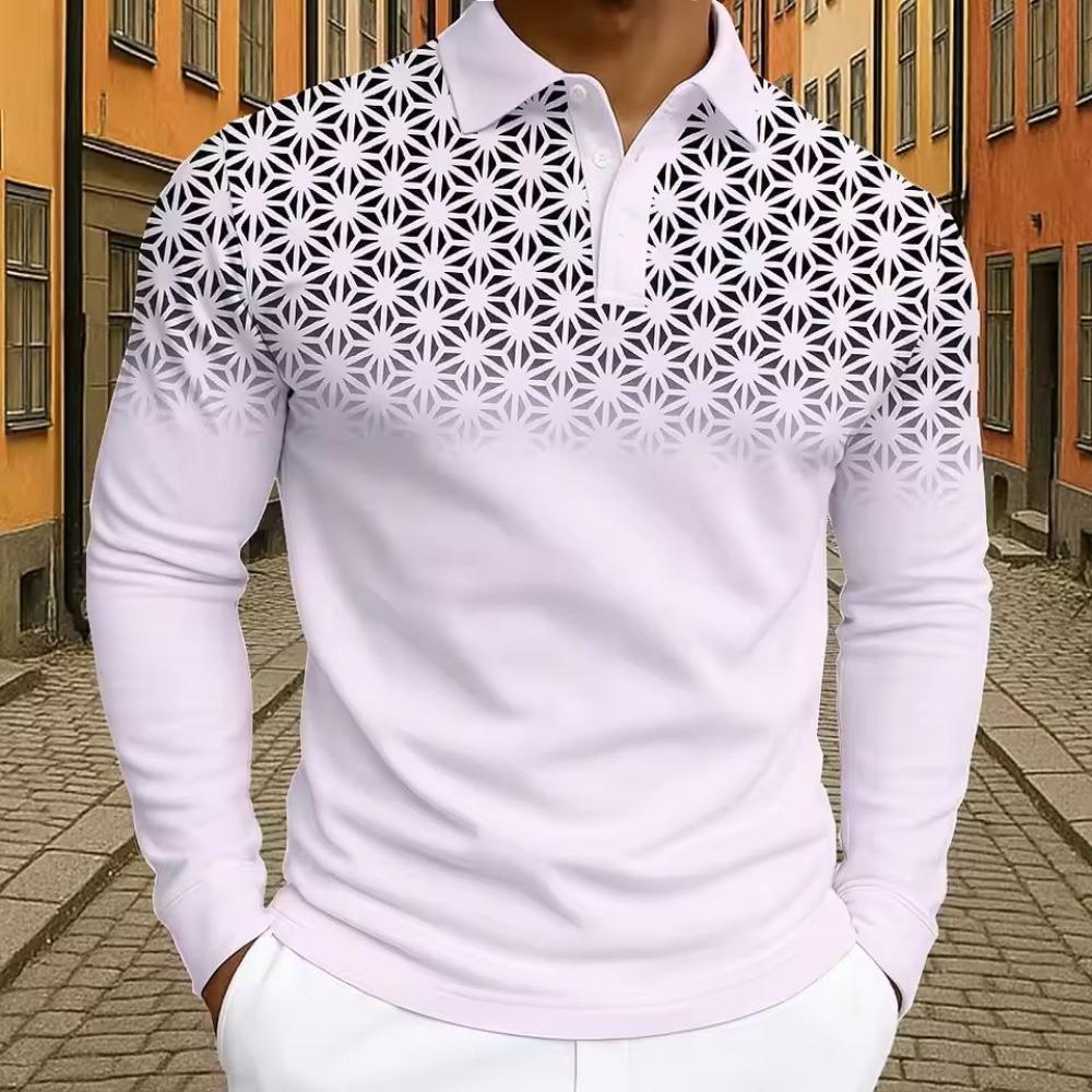 Summer Men s Geometic Golf Polo Long Sleeve Polo Shirts Athleisure Daily Wear 3D Prints Breathable Buttons Tops Fall S