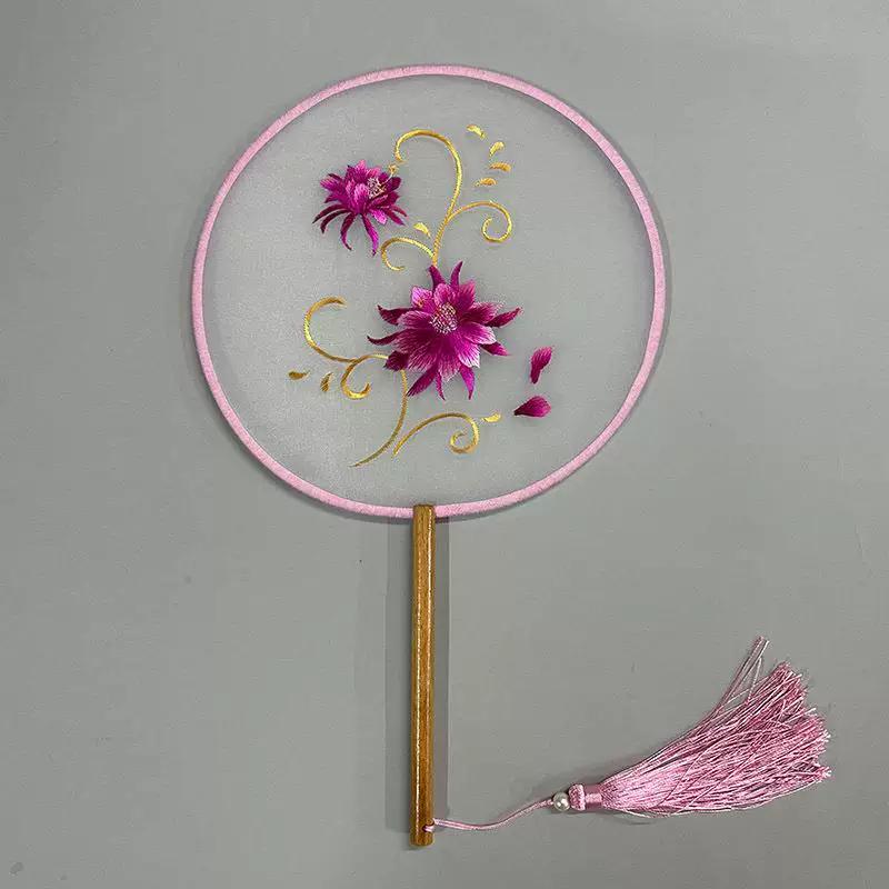 Embroidered Round Fan, Chinese Ancient Style Round Fan, Fairy-Like Hanfu Cheongsam Fan, Classical Palace Fan, Gardenia Jasmine Dance Fan