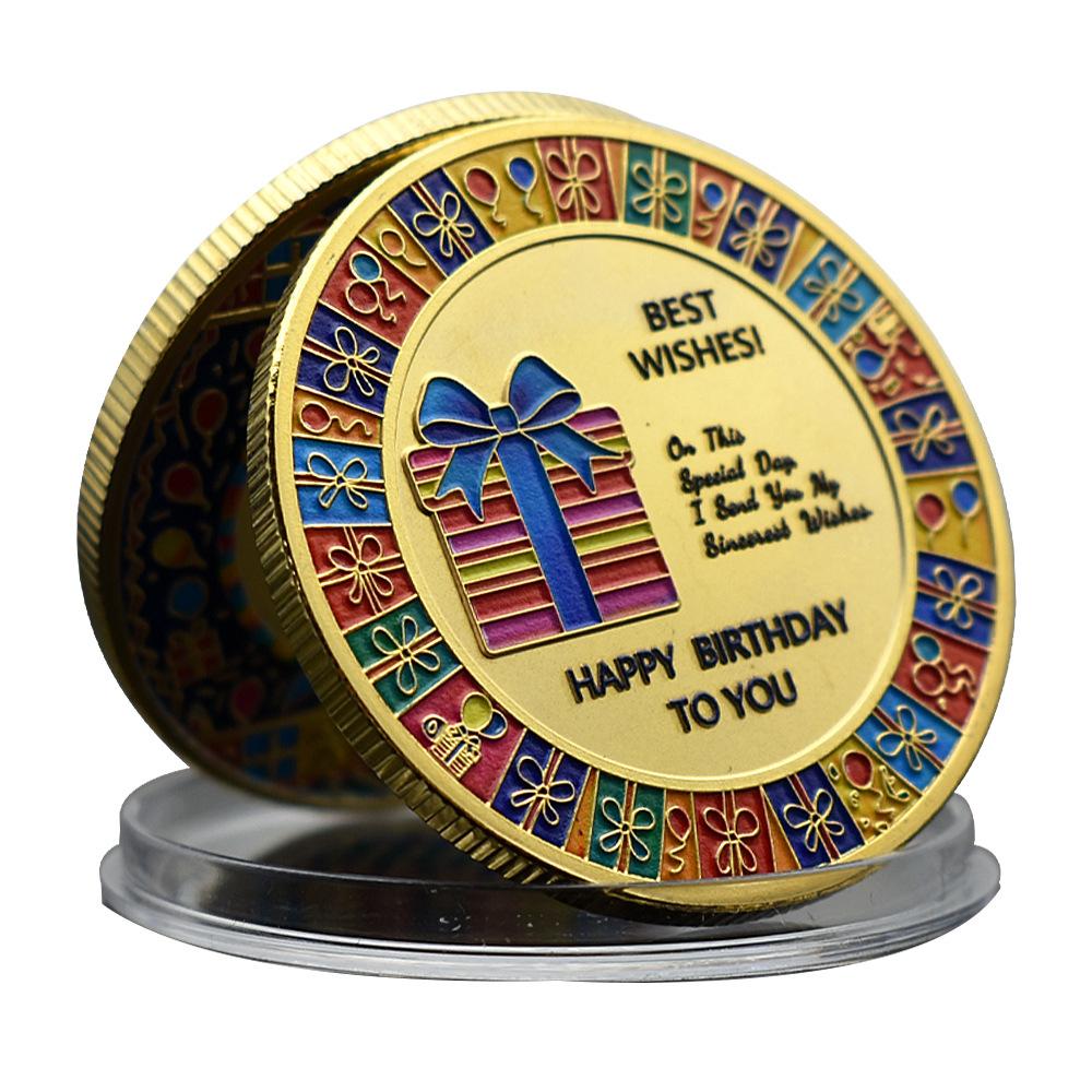 Happy Birthday Coins, Zinc Alloy, Gold Commemorative Coins, Collected Commemorative Medals, Badges, Antique Handicrafts