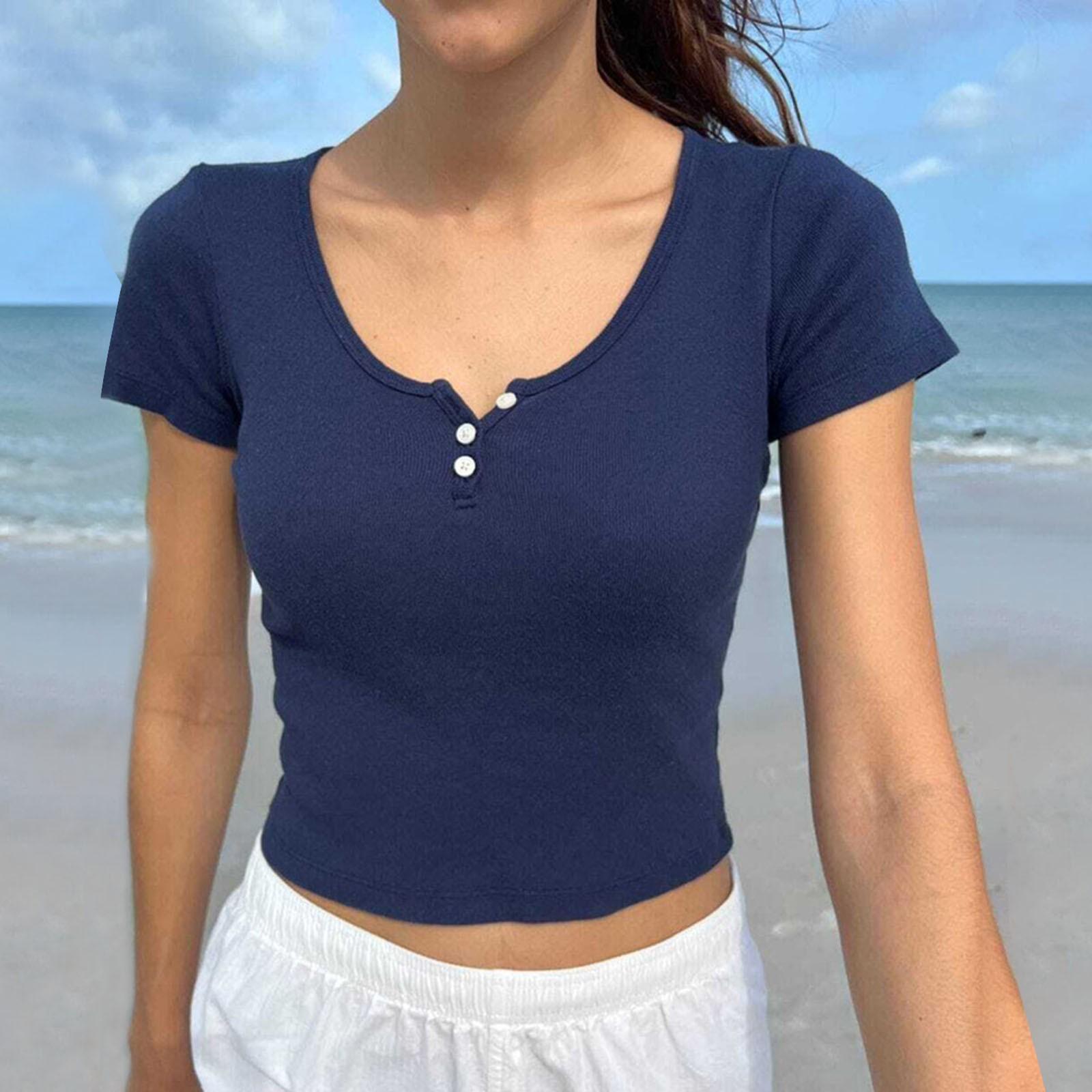 

Женская рубашка с коротким рукавом Рубашки для женщин Нарядные повседневные рубашки стандартного кроя M тёмно-синий