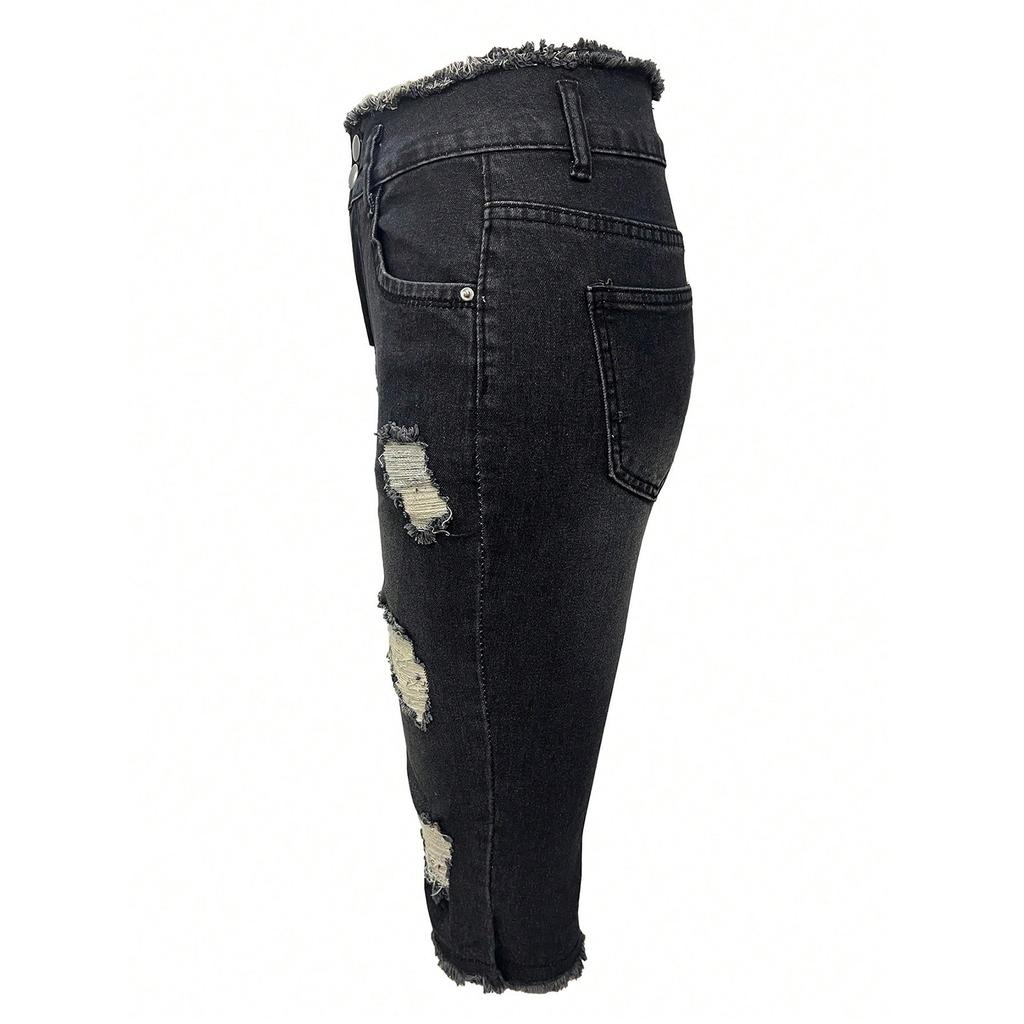 Damenjeans Retro-Farbe High-Waist-Design Cropped Jeans