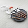 5 st Trähandtag serviser Western bestickset i rostfritt stål Knivgaffel Kaffe Tesked Silverservis Köksservis set