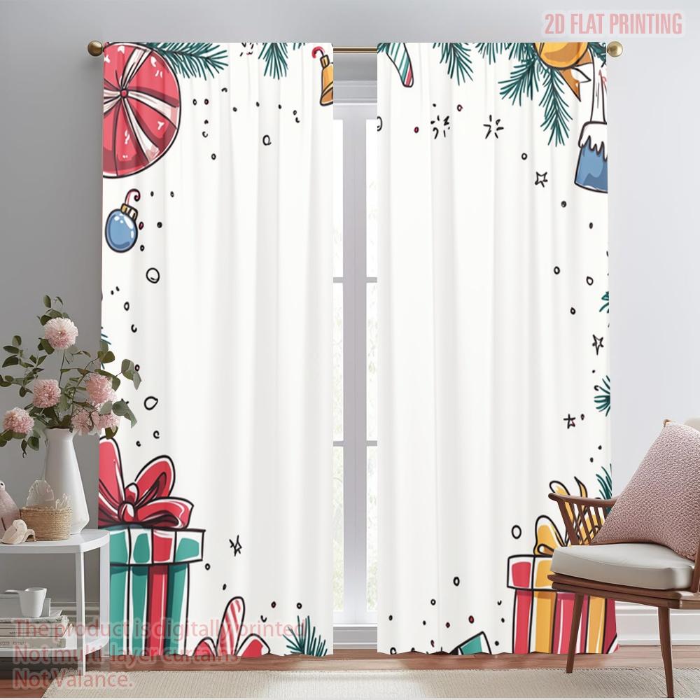 

2pcs,2D plane printing Contemporary Curtains Christmas Ornaments Gifts Festive Polyester Easy Install (without rod) Decorations 52.50×116.00 CM 2pcs