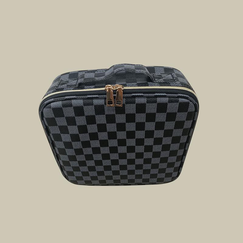 Plaid Monogram Large Capacity Makeup Bag - Convenient Handheld Storage