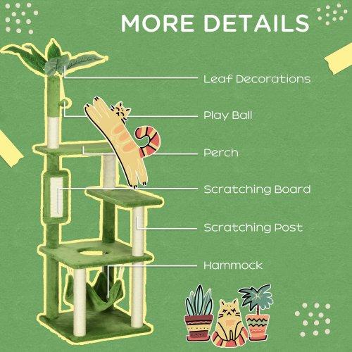 Green Indoor Cat Tree with Hammock, Cat Tower with Scratch Column, Platform, Ball, Indoor Cat Furniture.