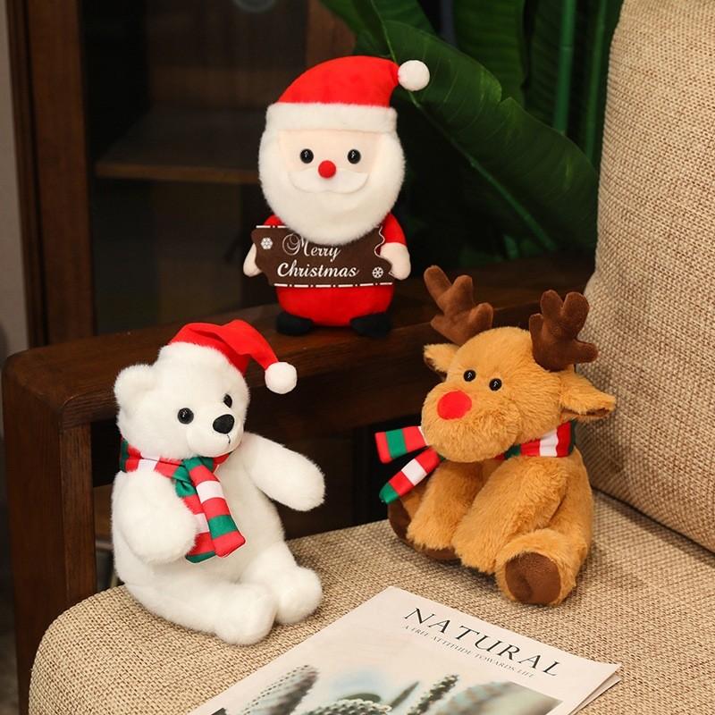 Plush Toy Christmas Polar Bear Penguin Doll Santa Claus Stuffed Animal Decor